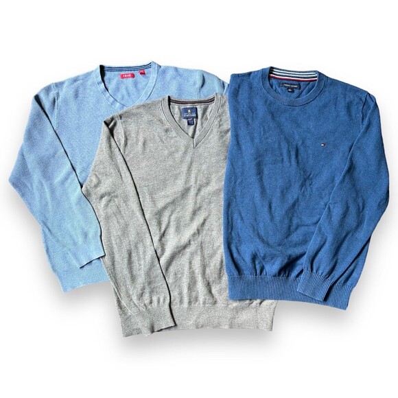 Lot of 3 Men's L Sweaters Stafford, Tommy Hilfiger, Izod Blue & Gray V-Neck Crew - Picture 16 of 16